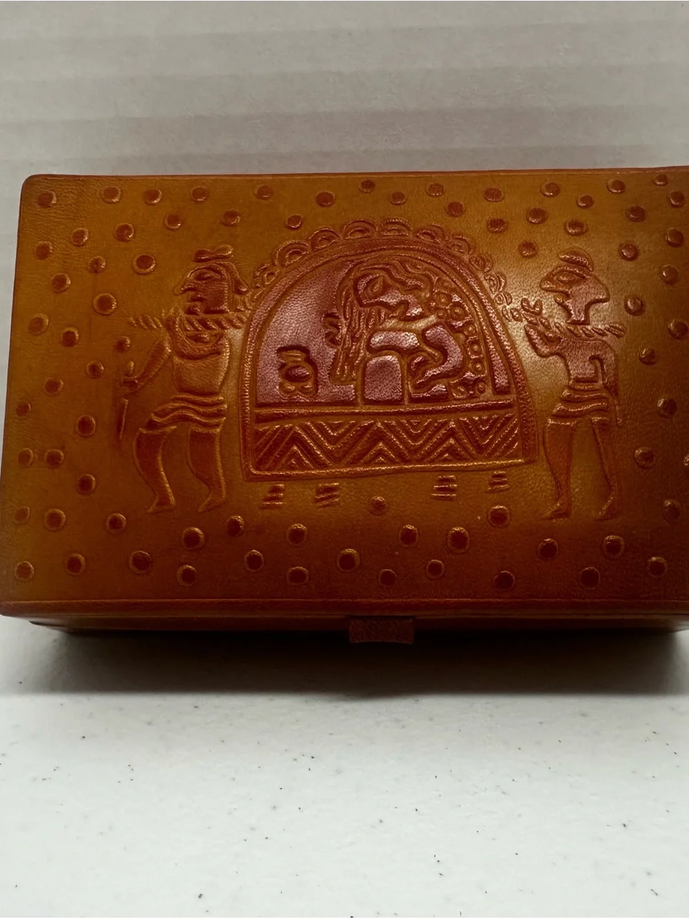 Aarong Bangladesh Embossed Faux Leather Jewelry Box Mirror Ring Holder Brown